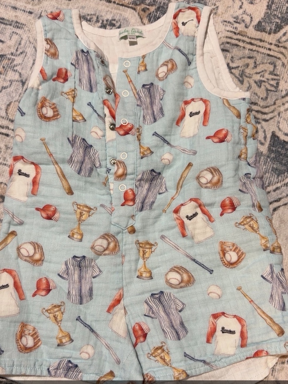 Unbranded Light Blue Baseball Print Baby One-Piece Bodysuit